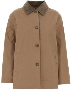 Calvin Klein Corduroy Collar Cotton Overcoat - Brown