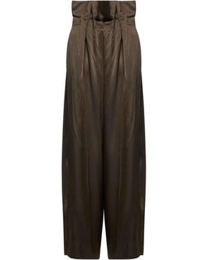 KHAITE Dark Satin Kira Pleated Waist Pants - Green