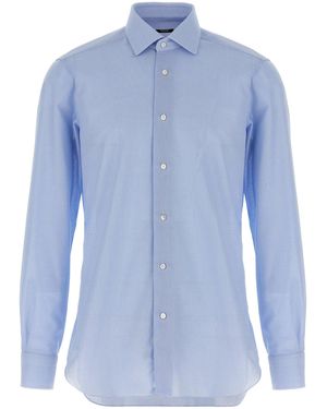 Barba Napoli Honeycomb Cotton Shirt - Blue