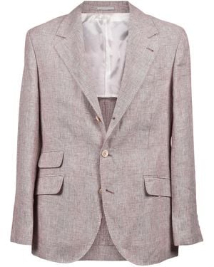 Brunello Cucinelli Light Linen Checked Suit - Brown