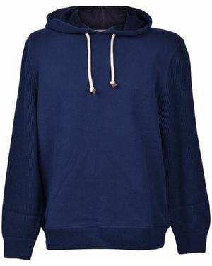Brunello Cucinelli Cotton Two Tone Hoodie Jumper Clothing - Blue