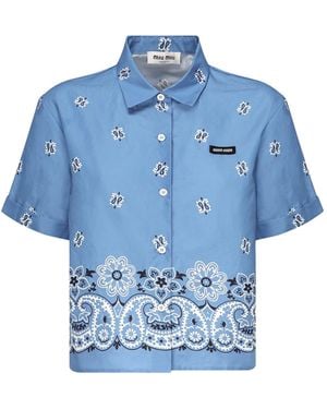 Miu Miu Slub Poplin Shirt With Print - Blue
