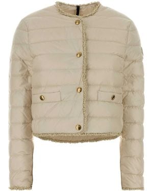 Moncler Ivory Nylon Fleaurs Down Jacket - Natural