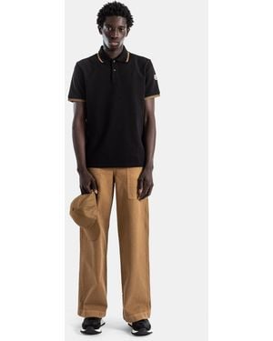 Moncler Camel Cotton Wide-Leg Trousers Patch Pockets Leather Logo - Black