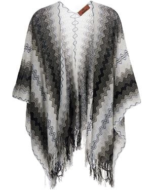 Missoni Cape With Fringed Hem And All-Over Zig-Zag Motif - Grey
