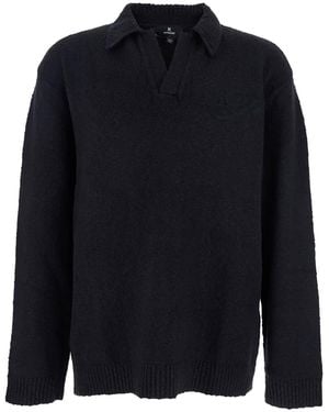 Represent Long-Sleeve Polo Shirt With Classic Collar And Ribbed Trims - Blue