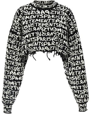 Vetements Paris Monogram' Cropped Jumper - Black