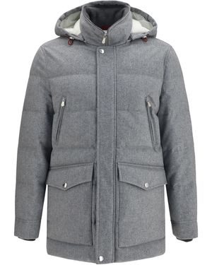 Brunello Cucinelli Down Jacket Cashmere Light-Lead/Lead Padded - Gray