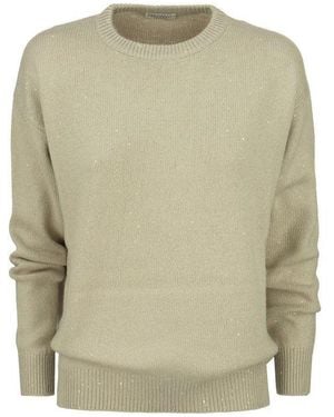 Brunello Cucinelli Wool Silk Crewneck Sweater Clothing - Natural