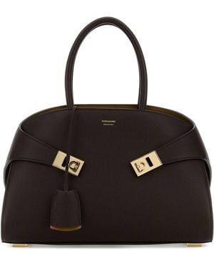 Ferragamo Dark Leather Small Hug Handbag - Black