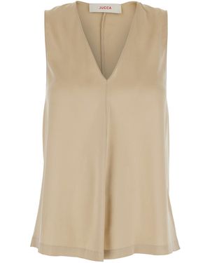 Jucca Sleeveless Silk Top With V-Neck Tops - Natural
