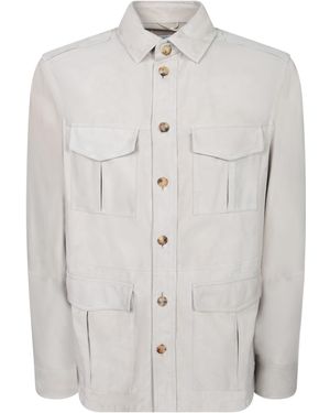 Brunello Cucinelli Cream Suede Sahariana Jacket - White