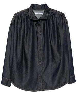 IRO High-Neck Gathered-Detail Shirt - Blue