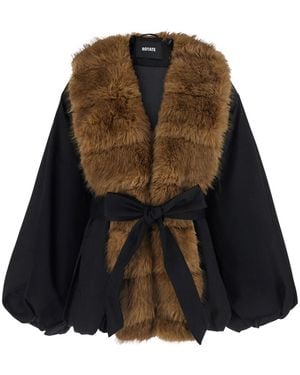 ROTATE BIRGER CHRISTENSEN Faux Fur Collar Jacket Recycled Polyester Coat - Black