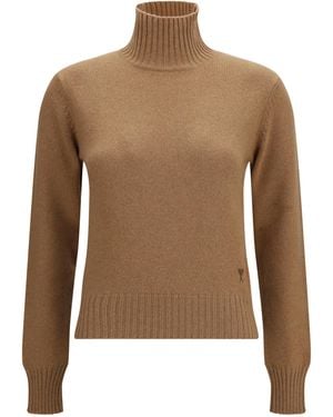Ami Paris Ami De Coeur Turtleneck Sweater - Brown