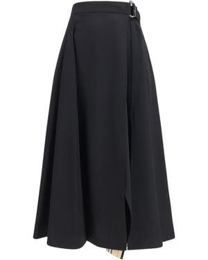 Burberry Wool Twill Midi Skirt Ovis Aries - Blue