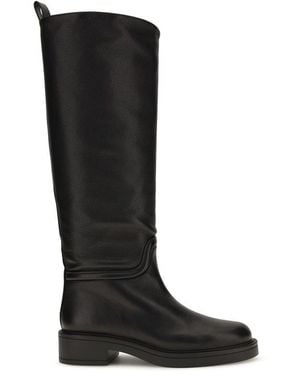 Stuart Weitzman Black Calf Leather Bos Taurus Flat Boots