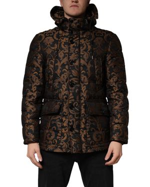 Dolce & Gabbana Black Floral Jacquard Quilted Hooded Jacket