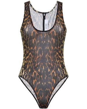 Alex Perry Stretch Mesh Bodysuit Leopard Print - Brown