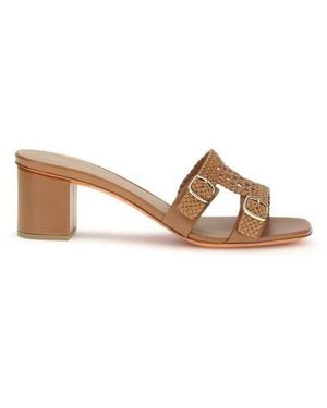 Santoni Beige Calf Leather Bos Taurus Platform Sandals - Brown