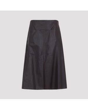 Alaïa Slit Midi Skirt Lamb Leather - Gray