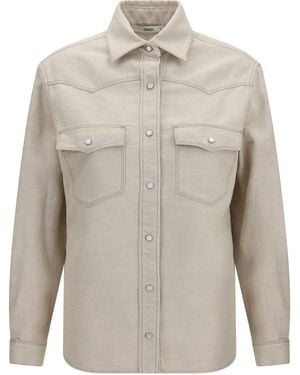 Fendi Selleria Denim Western Shirt Cotton; Linen - White