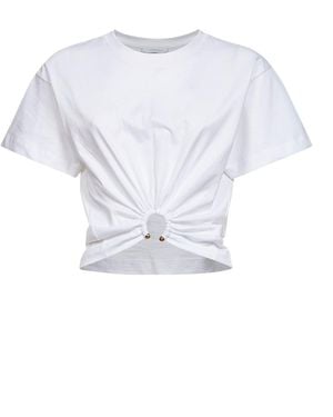 Rabanne Cotton Cropped T-Shirt With Piercing - White