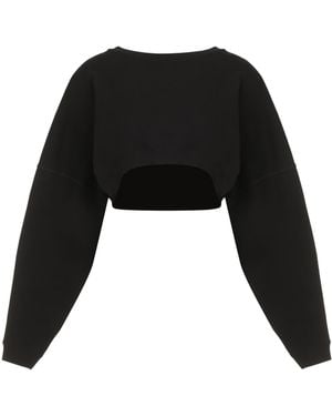 Saint Laurent Cropped Cotton Crew-Neck Sweatshirt Sweatshirts - Black