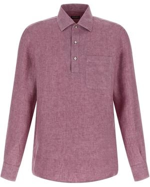 ZEGNA Linen Polo Shirt - Purple