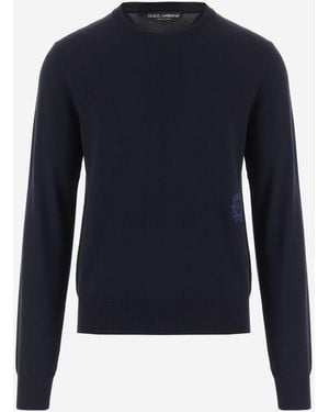 Dolce & Gabbana Jumper Virgin Wool With Logo - Blue