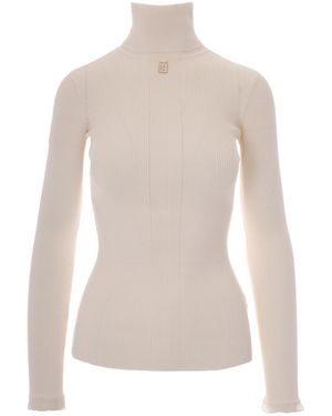 Elisabetta Franchi Slim-Fit Turtleneck Jumper With Ruffled Cuffs - White