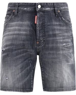 DSquared² Washed Marine Shorts Cotton; Elastane Bermuda - Grey