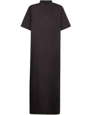 Balenciaga Logo Embroidered Maxi T-Shirt Dress - Black