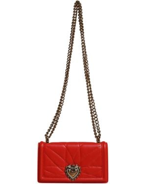 Dolce & Gabbana Quilted Devotion Crossbody Chain Phone Cover Bag Lamb Leather - Red