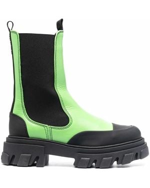 Ganni Leather Mid-Calf Chelsea Boots Flash Shoes - Green