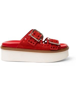 Tod's Tods Perforated Buckle Platform Sandals - Red