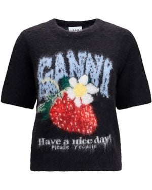 Ganni Alpaca And Wool-Blend T-Shirt T-Shirts - Black