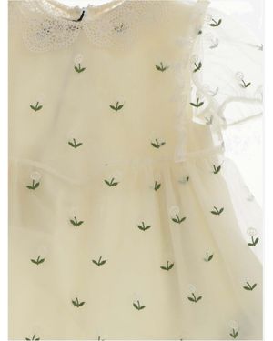Gucci Dress Tulle With Flower Embroidery Cotton - Natural