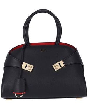 Ferragamo Medium Two-Tone Handbag Hug - Blue