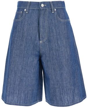 Roy Rogers Bm) Berm. Billie Chambray Cotton Linen Rinse Shorts And Bermuda - Blue