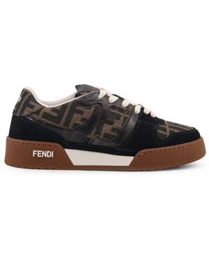 Fendi Match Suede Trainers With Jacquard Ff Fabric Inserts - Black