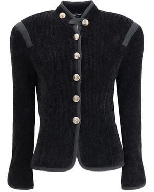Giorgio Armani Silk Blazer With Decorative Metal Shank Buttons - Black