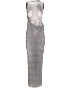 Jean Paul Gaultier Prince Of Wales Mesh Long Dress - White