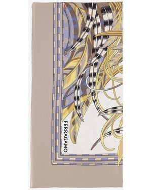 Ferragamo Silk Scarf With Rooster Print - Metallic