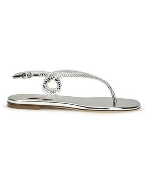 Casadei Silver Calf Leather Bos Taurus Flat Sandals - White