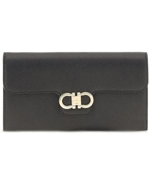 Ferragamo Gancini Wallet With Shoulder Strap Calf Leather Bos Taurus - Grey
