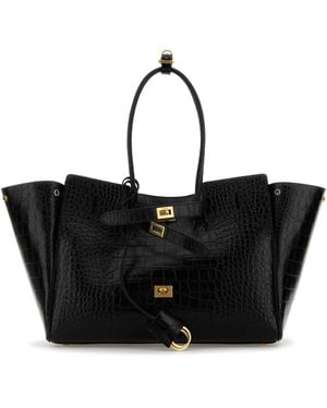 Balenciaga Leather Medium Carry All Bel Air Handbag - Black