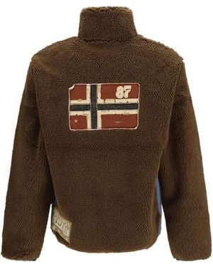 Napapijri Archive Full-Zip Fleece Jumper Polyester Jacket - Brown