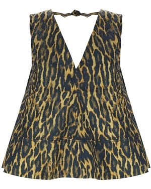 Ganni Leopard Print Top Organic Cotton Elastane Tops - Green