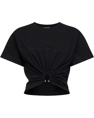 Rabanne Cotton Cropped T-Shirt With Piercing - Black